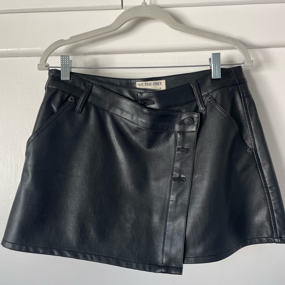 Free People Black Faux Leather Mini Skirt
